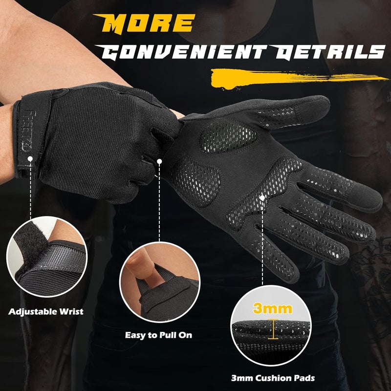 FREETOO Full-Finger Workout Gloves for Men, Padded Gym Gloves with Excellent Grip and Palm Protection - Image 2